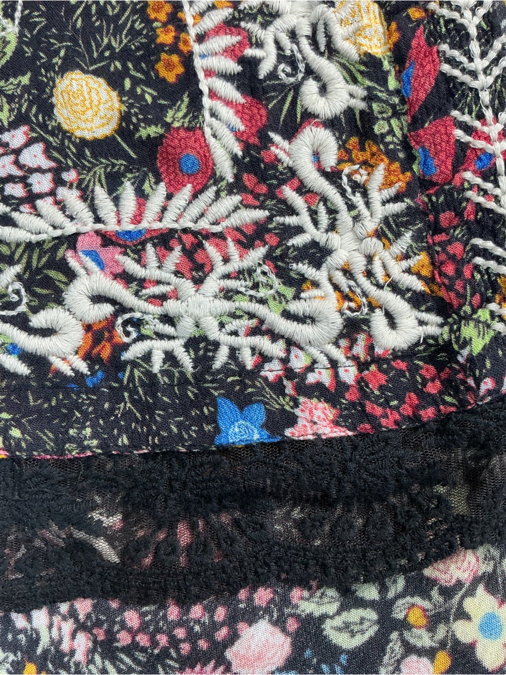 Sundance Floral Embroidered Cardigan Kimono | Boho Open Front Lace Trim | Women - Picture 8 of 11